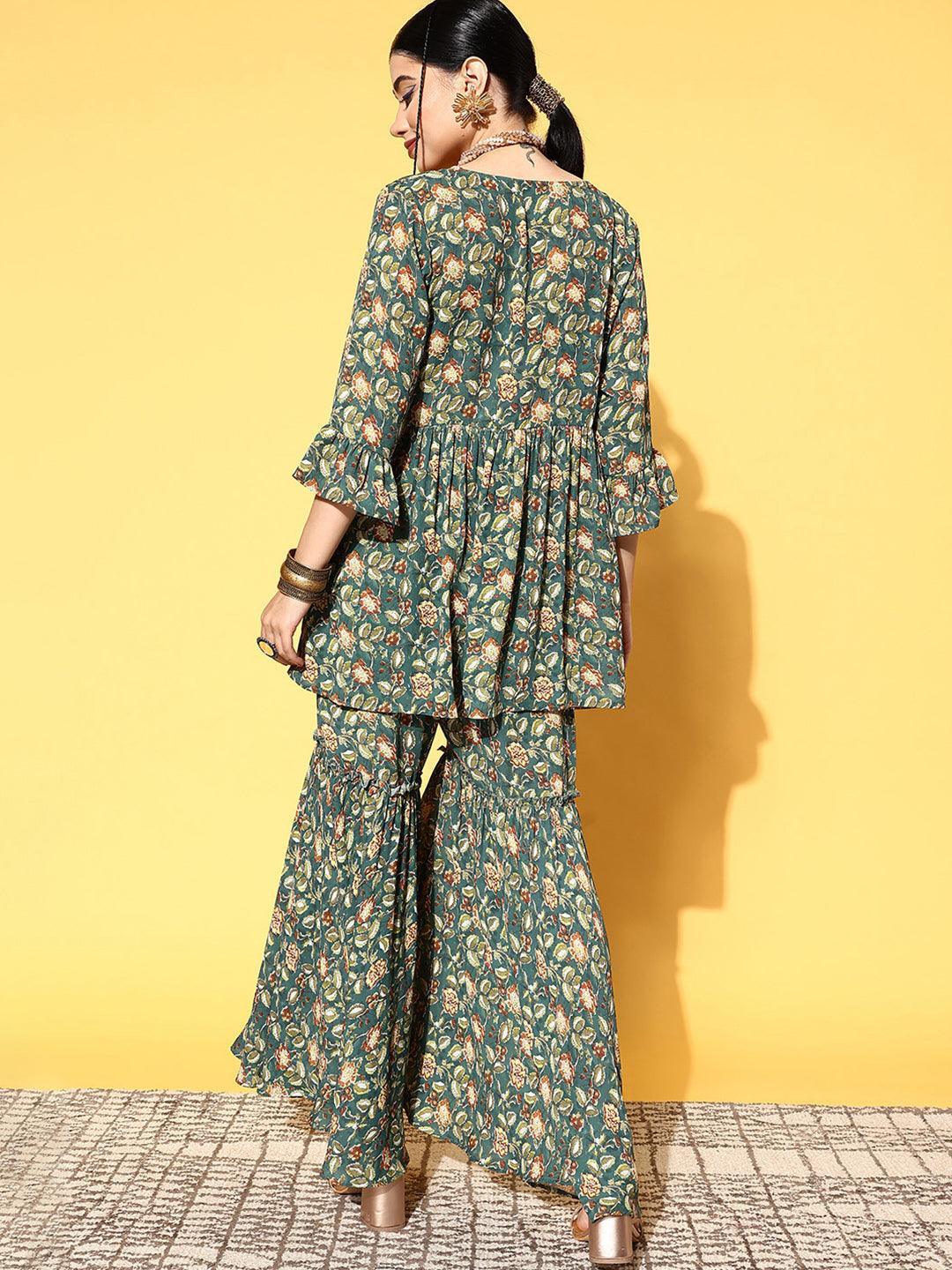 Green Printed Georgette Co-Ords - ShopLibas