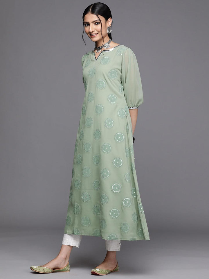 Green Printed Georgette Kurta