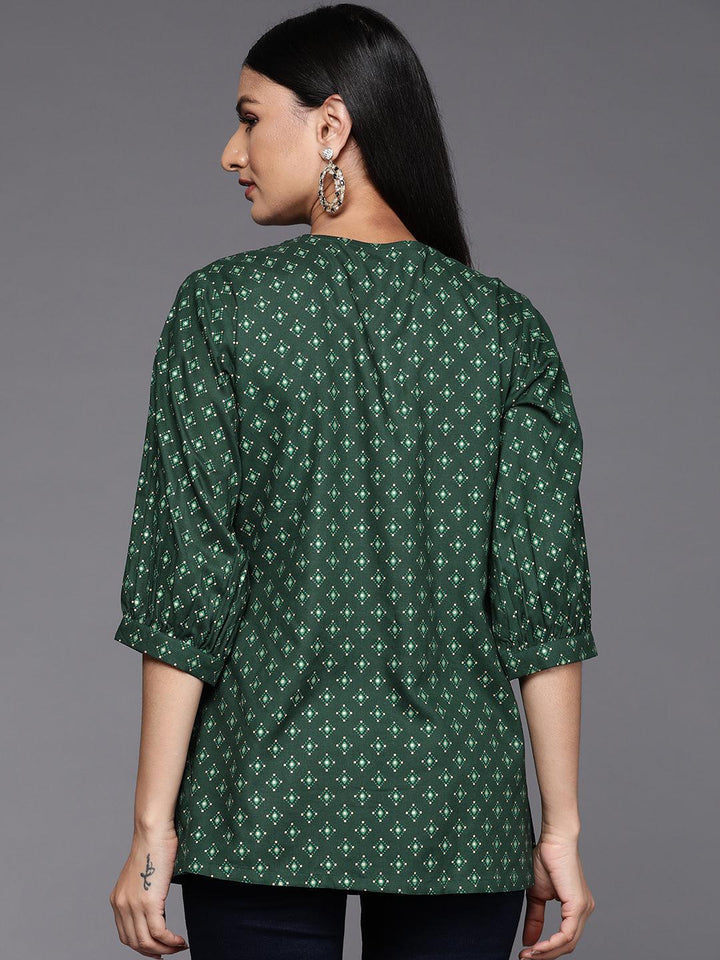 Green Printed Rayon A-Line Kurti