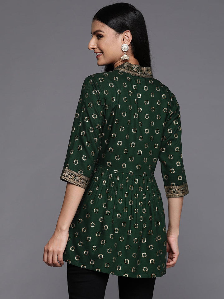 Green Printed Rayon A-Line Kurti