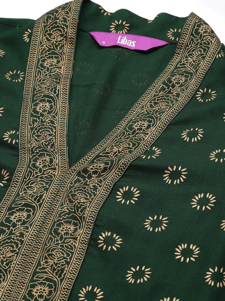 Green Printed Rayon A-Line Kurti
