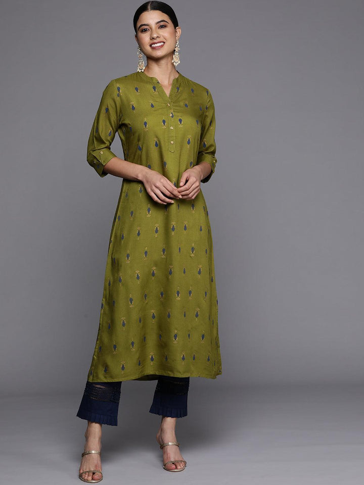 Green Printed Rayon Straight Kurta