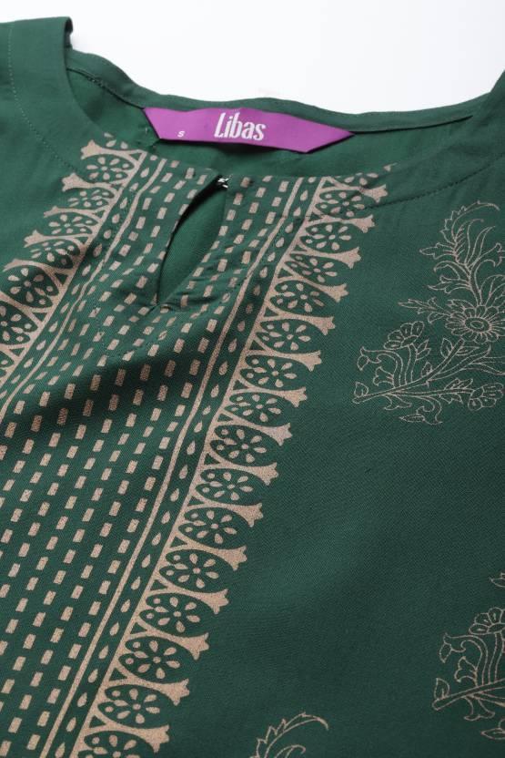 Green Printed Rayon Straight Kurta