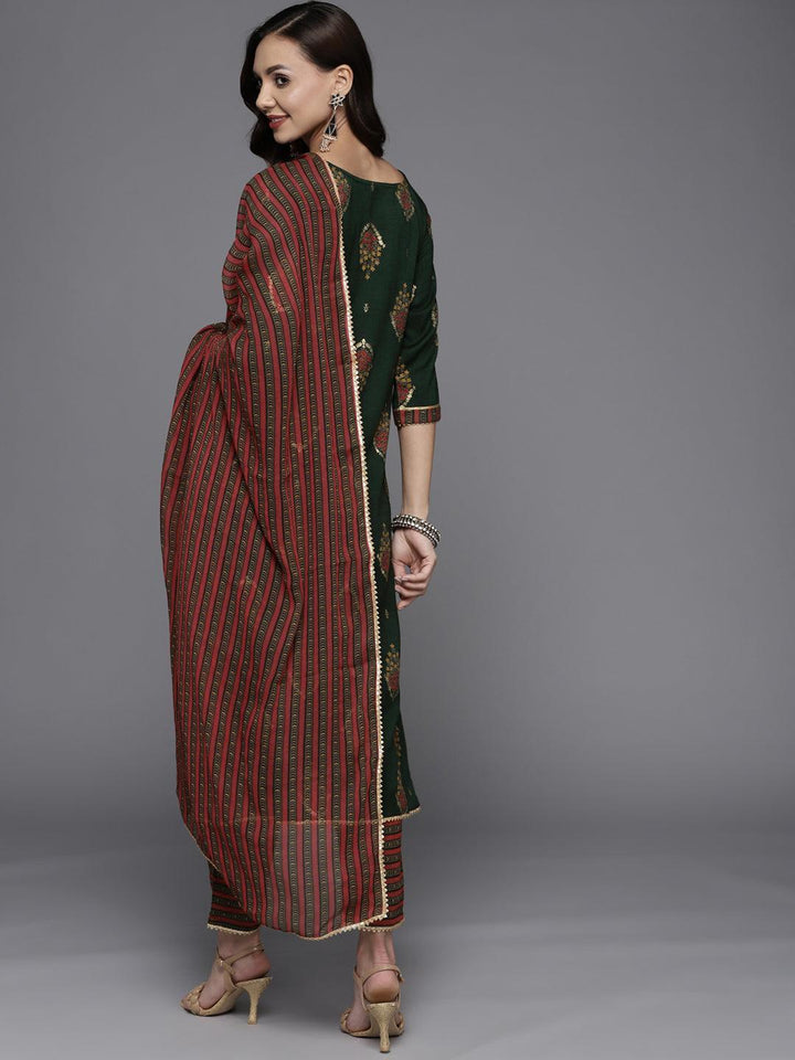 Green Printed Rayon Straight Suit Set