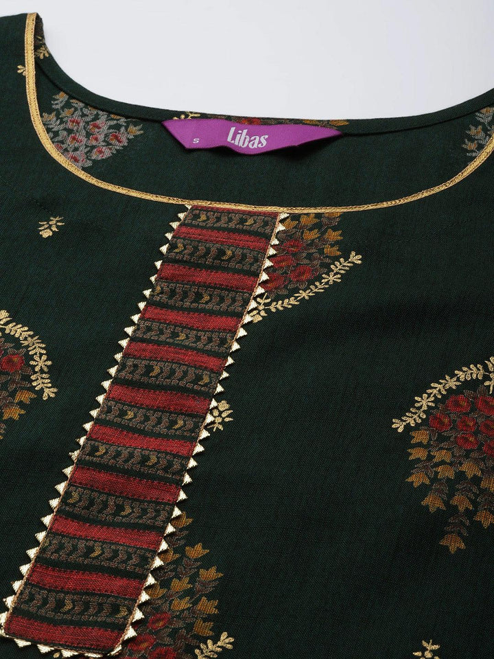 Green Printed Rayon Straight Suit Set