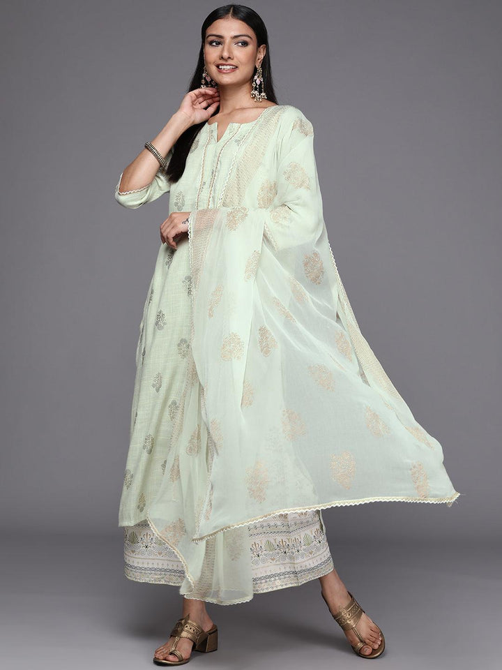 Green Printed Rayon Straight Suit Set