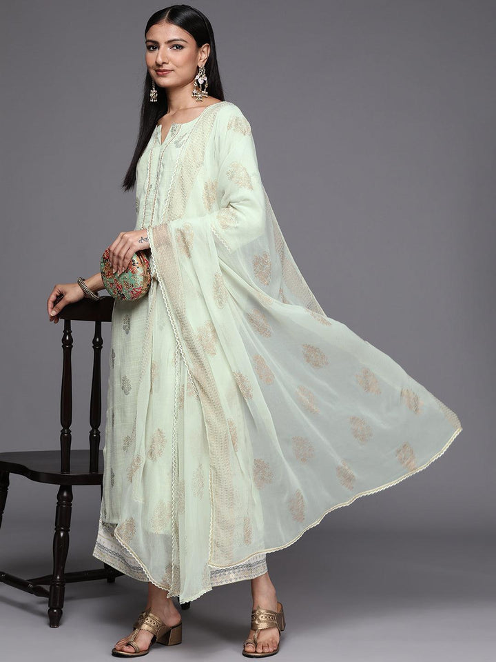 Green Printed Rayon Straight Suit Set