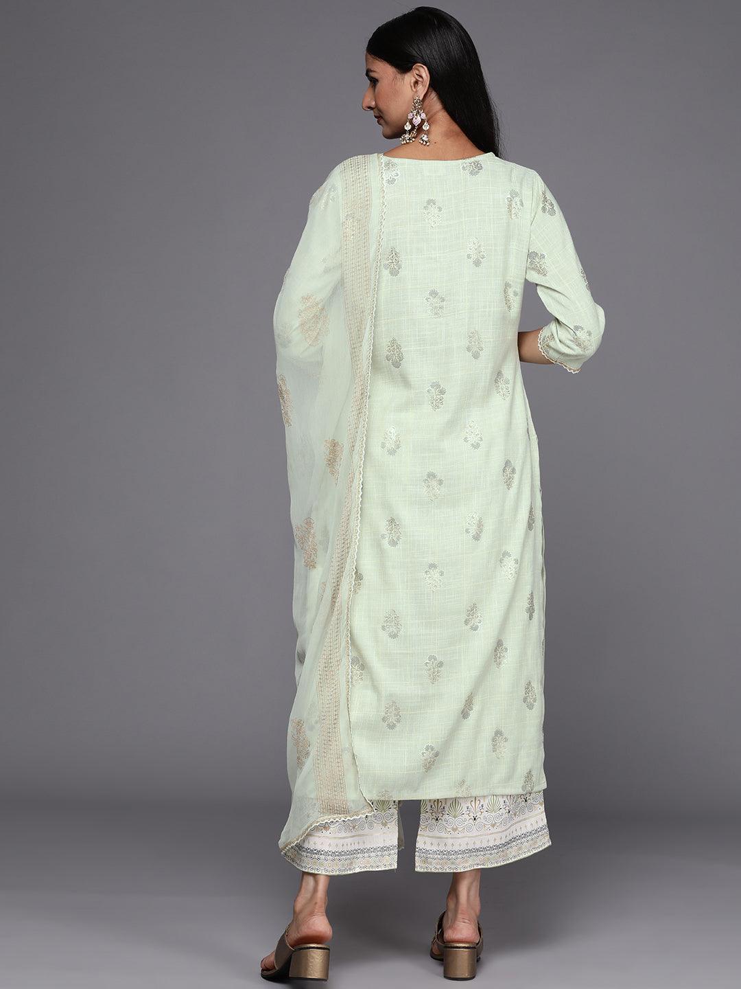 Green Printed Rayon Straight Suit Set - ShopLibas
