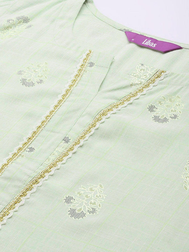 Green Printed Rayon Straight Suit Set