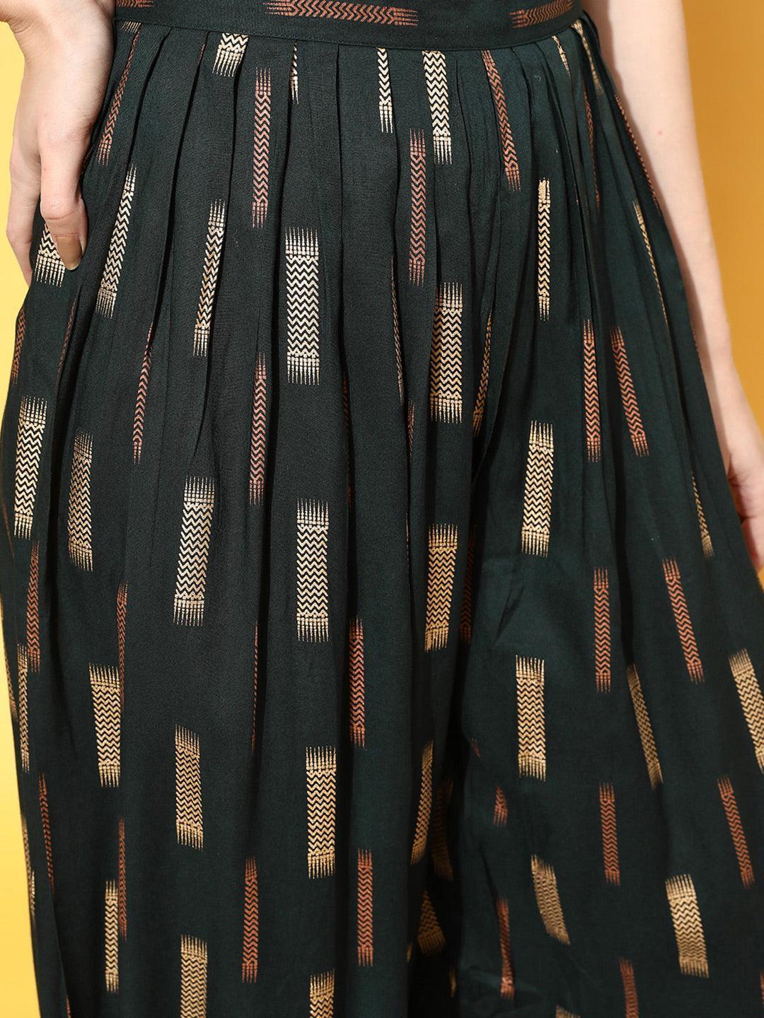 Green Printed Rayon Suit Set - ShopLibas