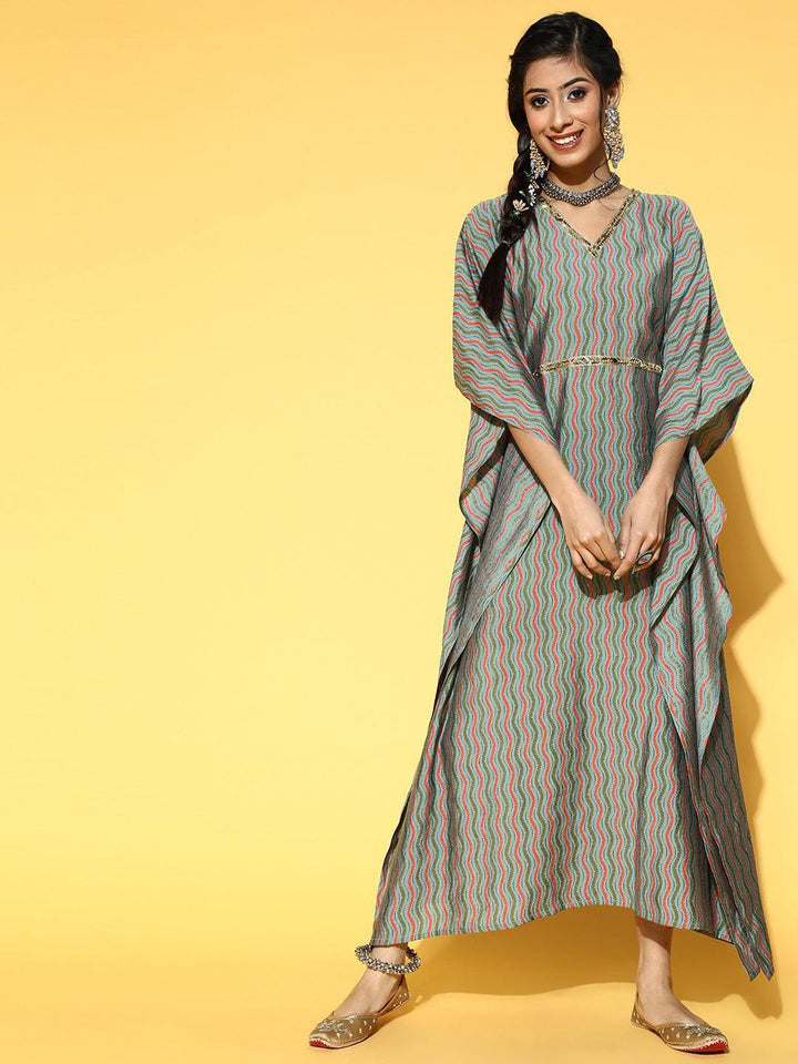 Green Printed Silk Blend Dress