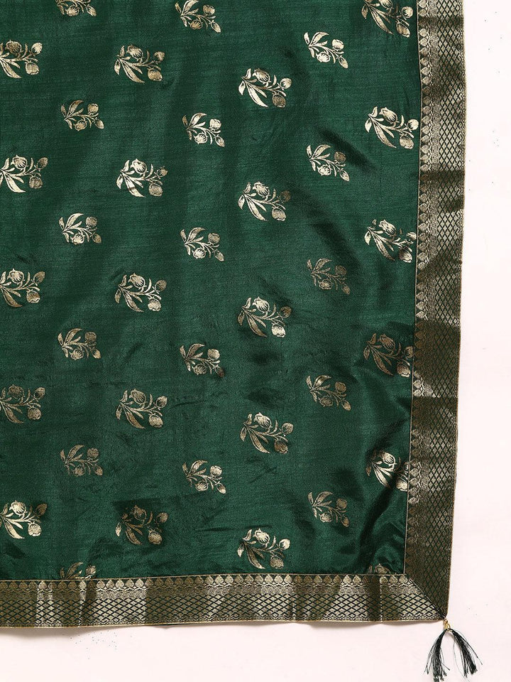 Green Printed Silk Blend Saree