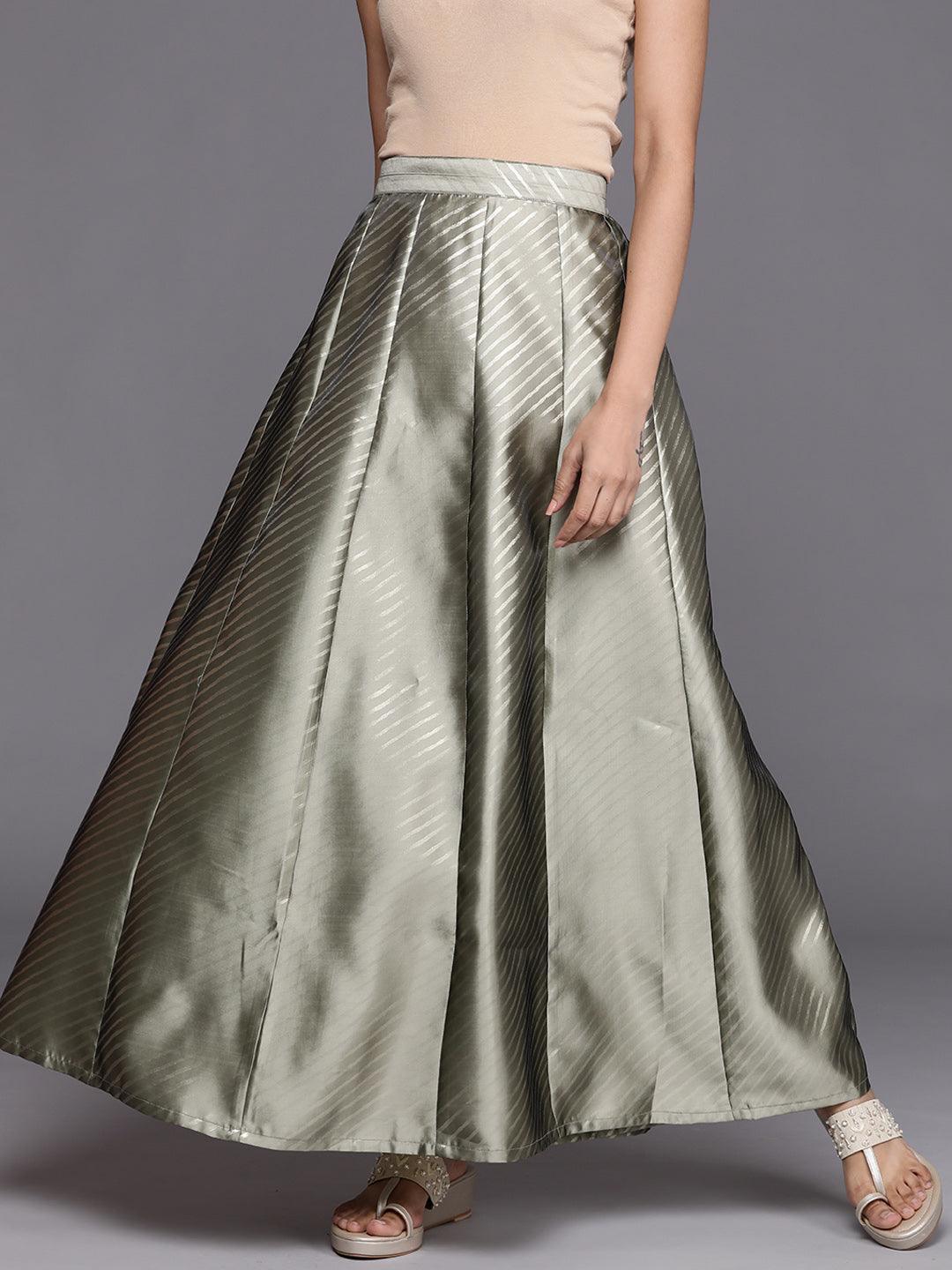 Green Printed Silk Blend Skirt - ShopLibas