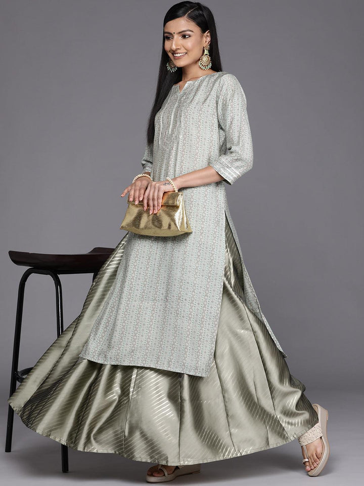 Green Printed Silk Blend Skirt