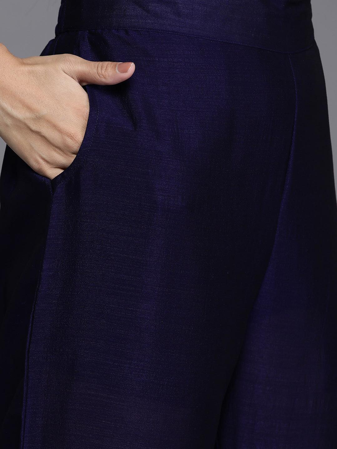 Green Printed Silk Blend Straight Suit Set With Trousers - Libas