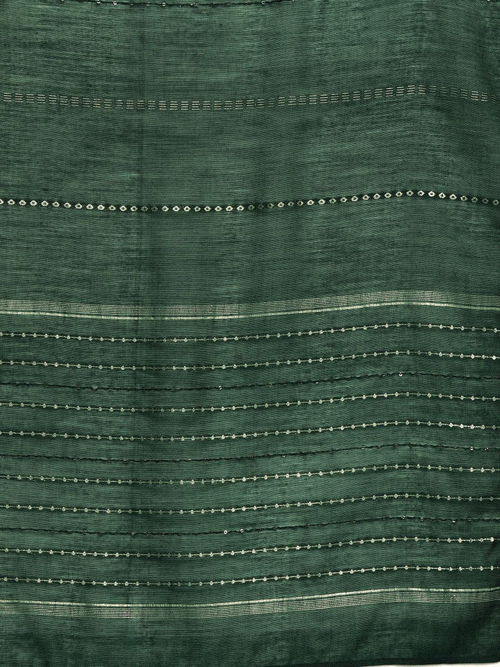 Green Printed Silk Blend Straight Kurta With Trousers & Dupatta