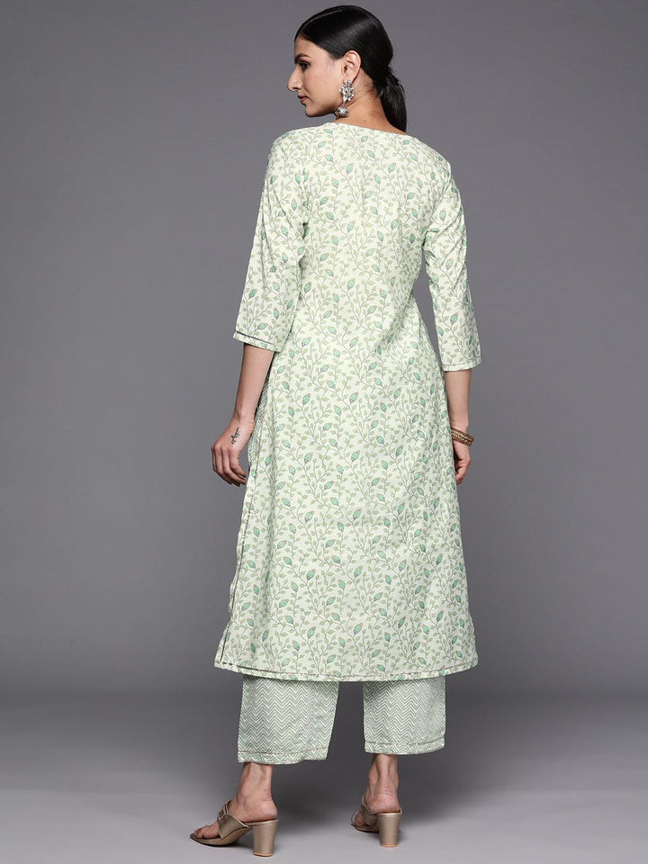 Green Printed Silk Blend Straight Kurta Set With Trousers