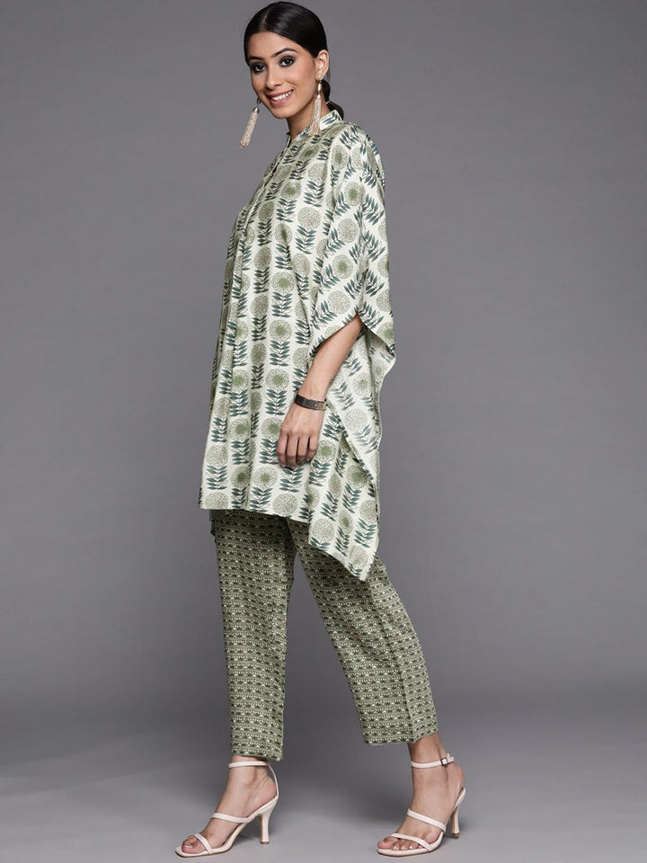 Green Printed Silk Kurta Set