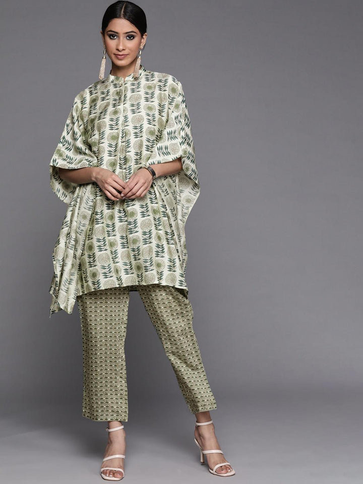 Green Printed Silk Kurta Set
