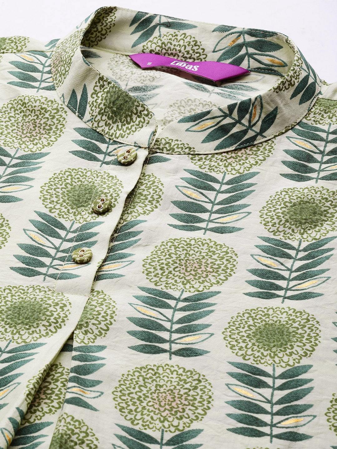 Green Printed Silk Kurta Set - ShopLibas