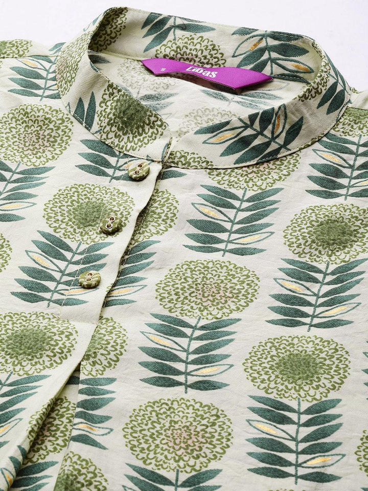 Green Printed Silk Kurta Set