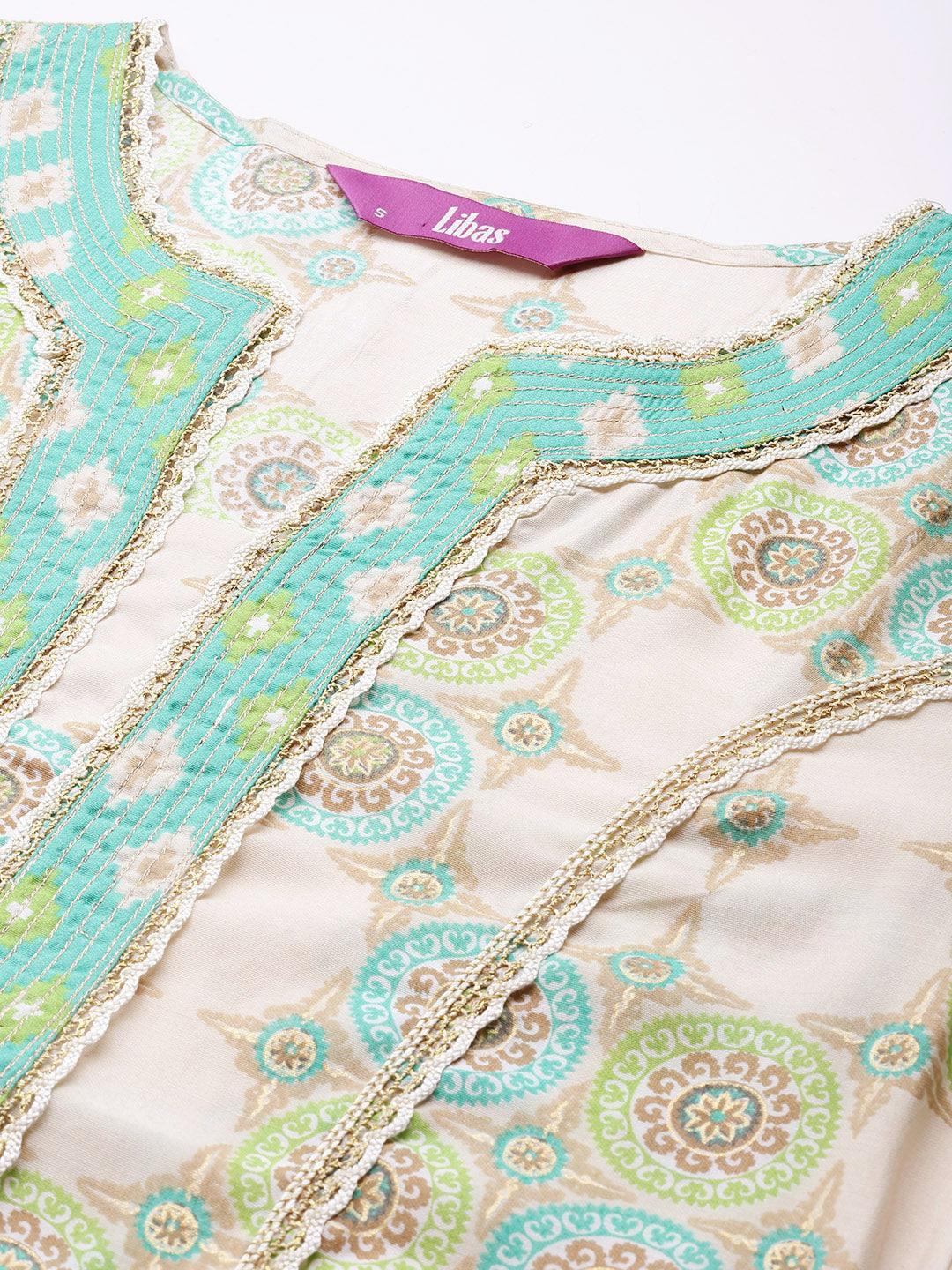 Green Printed Silk Kurta - ShopLibas