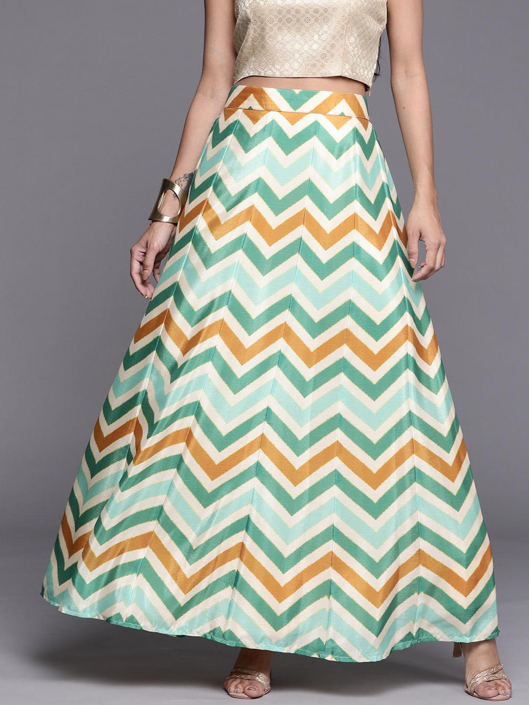 Green Printed Silk Skirt - ShopLibas