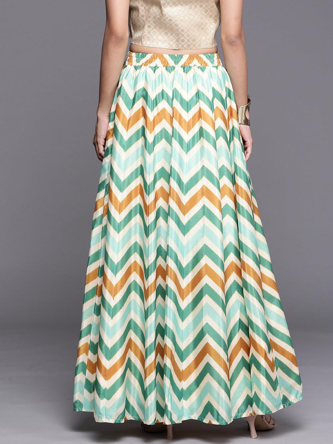 Green Printed Silk Skirt - ShopLibas