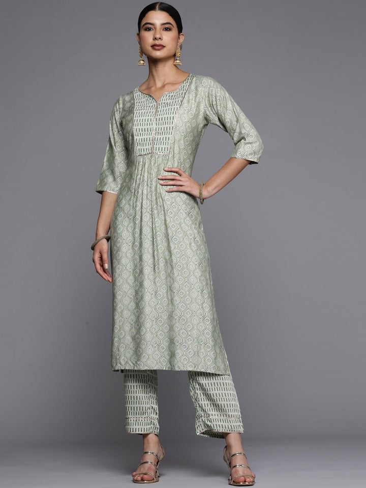 Green Printed Silk Straight Kurta