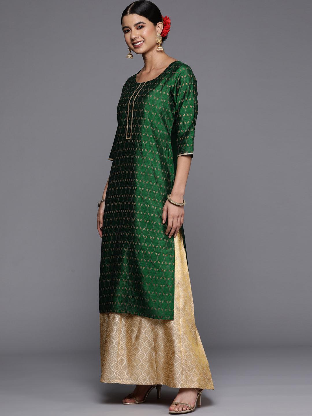 Green Printed Silk Straight Kurta - ShopLibas