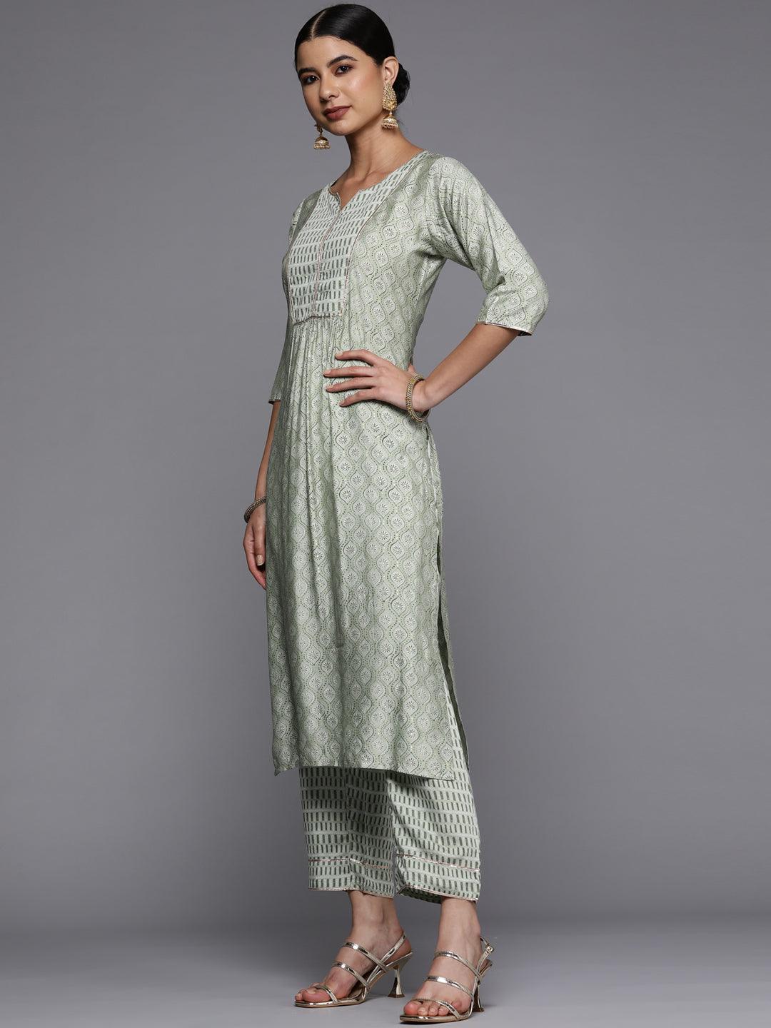 Green Printed Silk Straight Kurta - ShopLibas