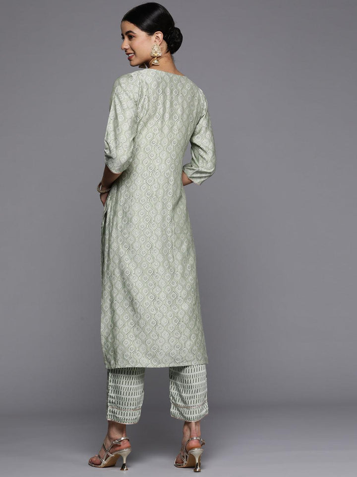 Green Printed Silk Straight Kurta