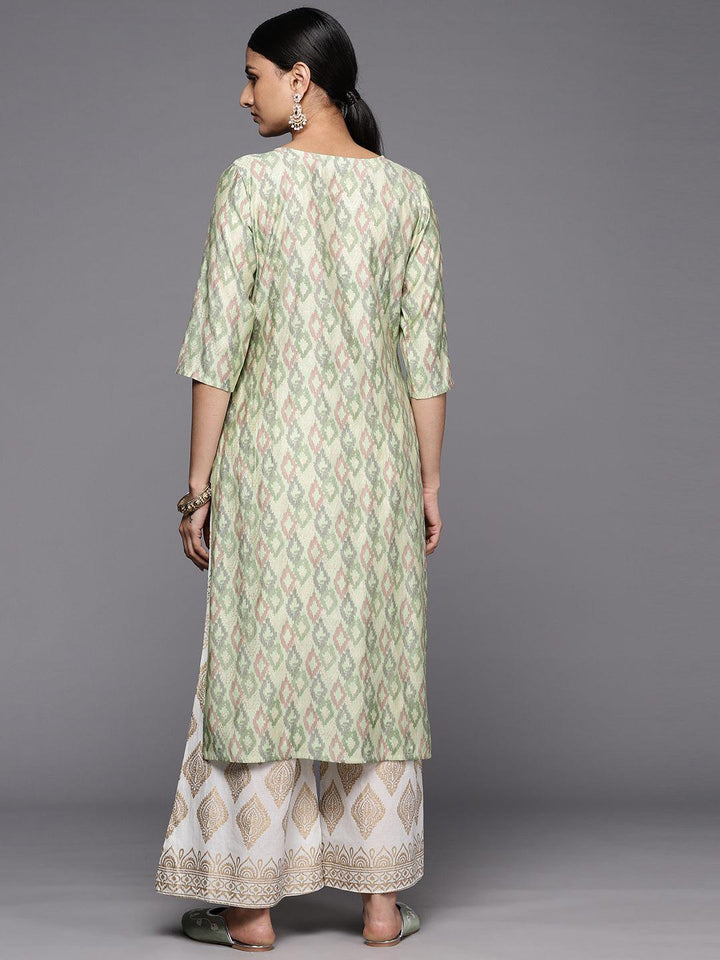 Green Printed Silk Straight Kurta