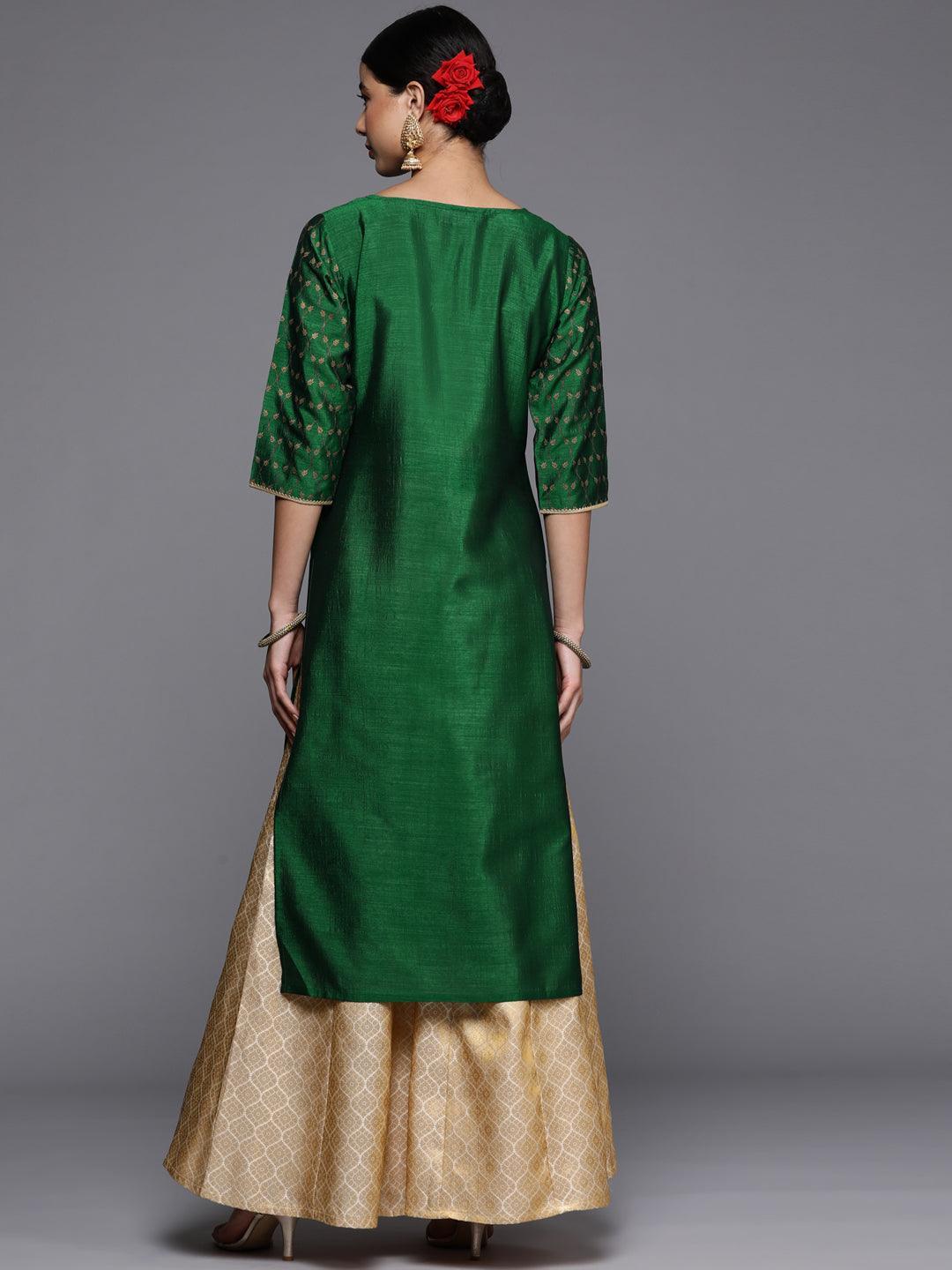 Green Printed Silk Straight Kurta - ShopLibas