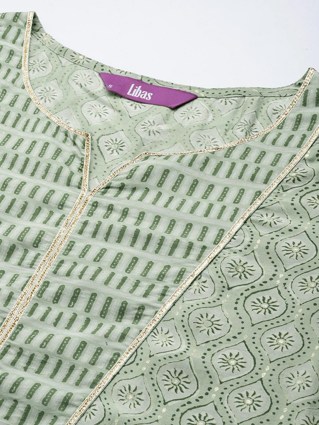 Green Printed Silk Straight Kurta - ShopLibas