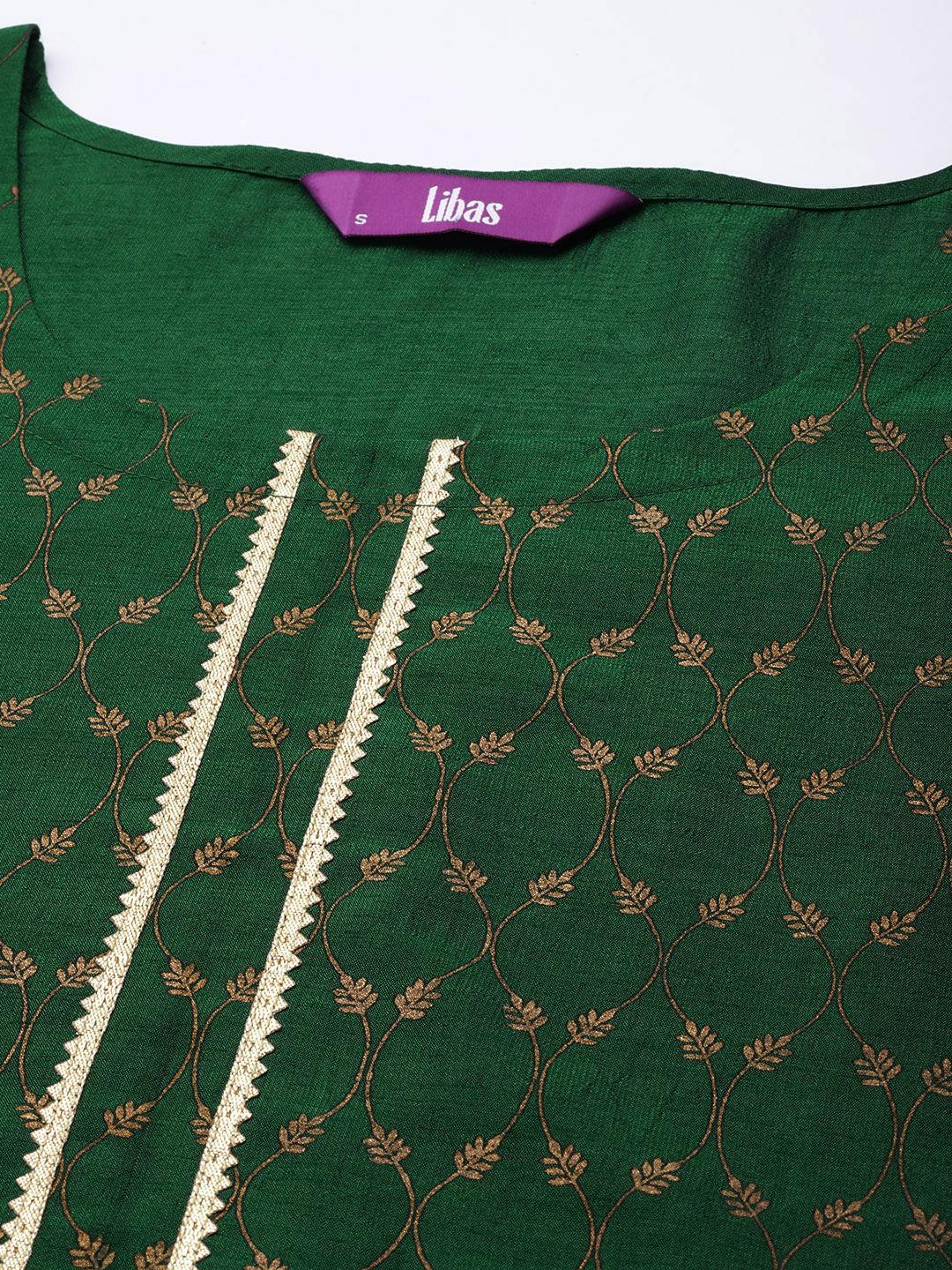 Green Printed Silk Straight Kurta - ShopLibas