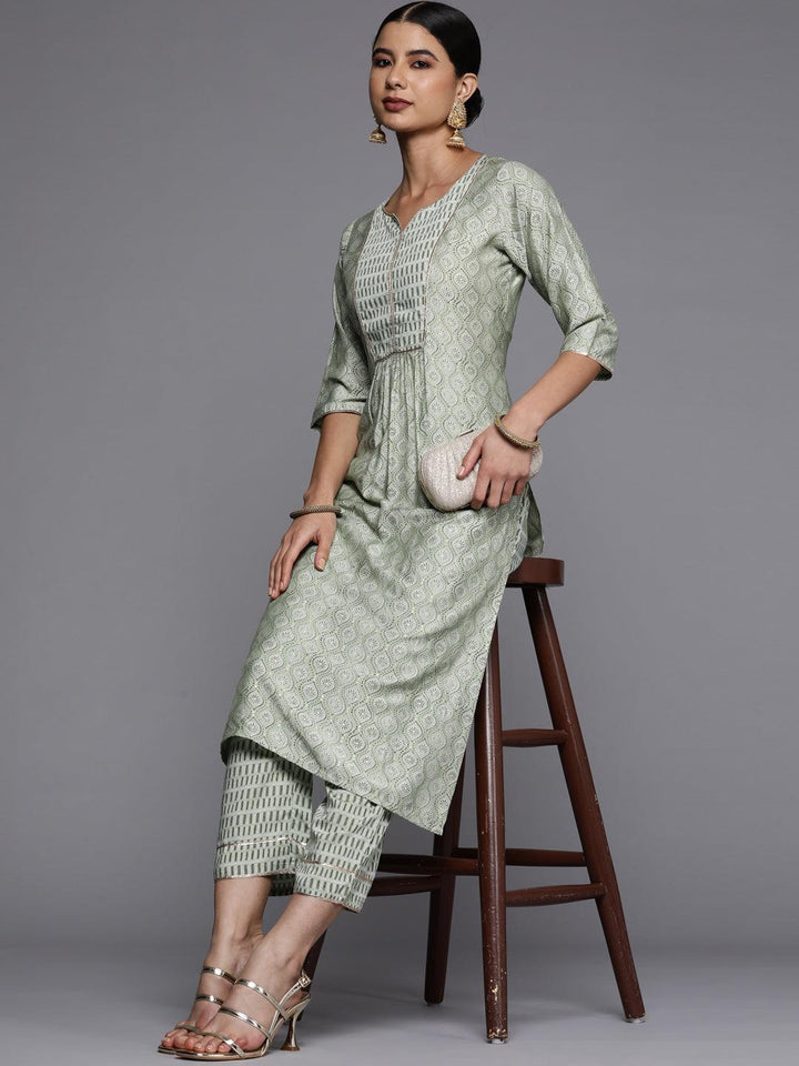 Green Printed Silk Straight Kurta