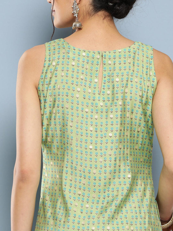 Green Printed Silk Straight Kurta