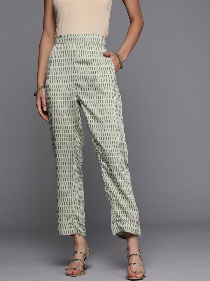 Green Printed Silk Trousers