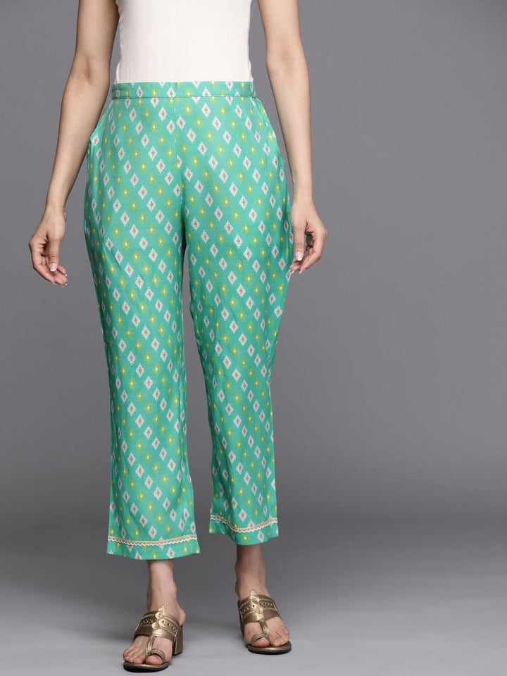 Green Printed Silk Trousers