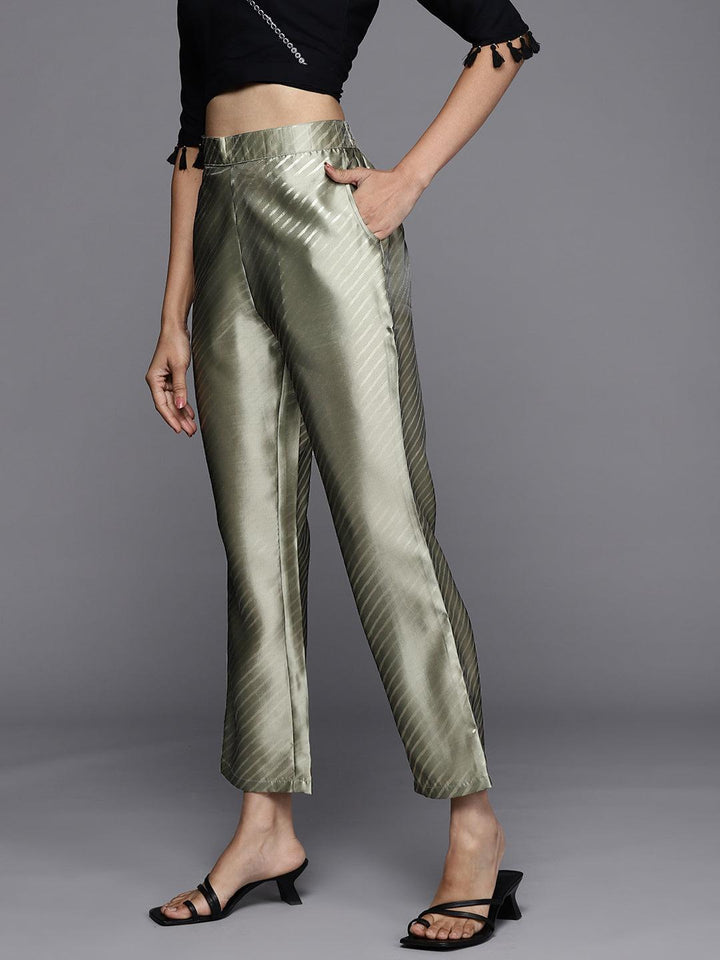 Green Printed Silk Trousers