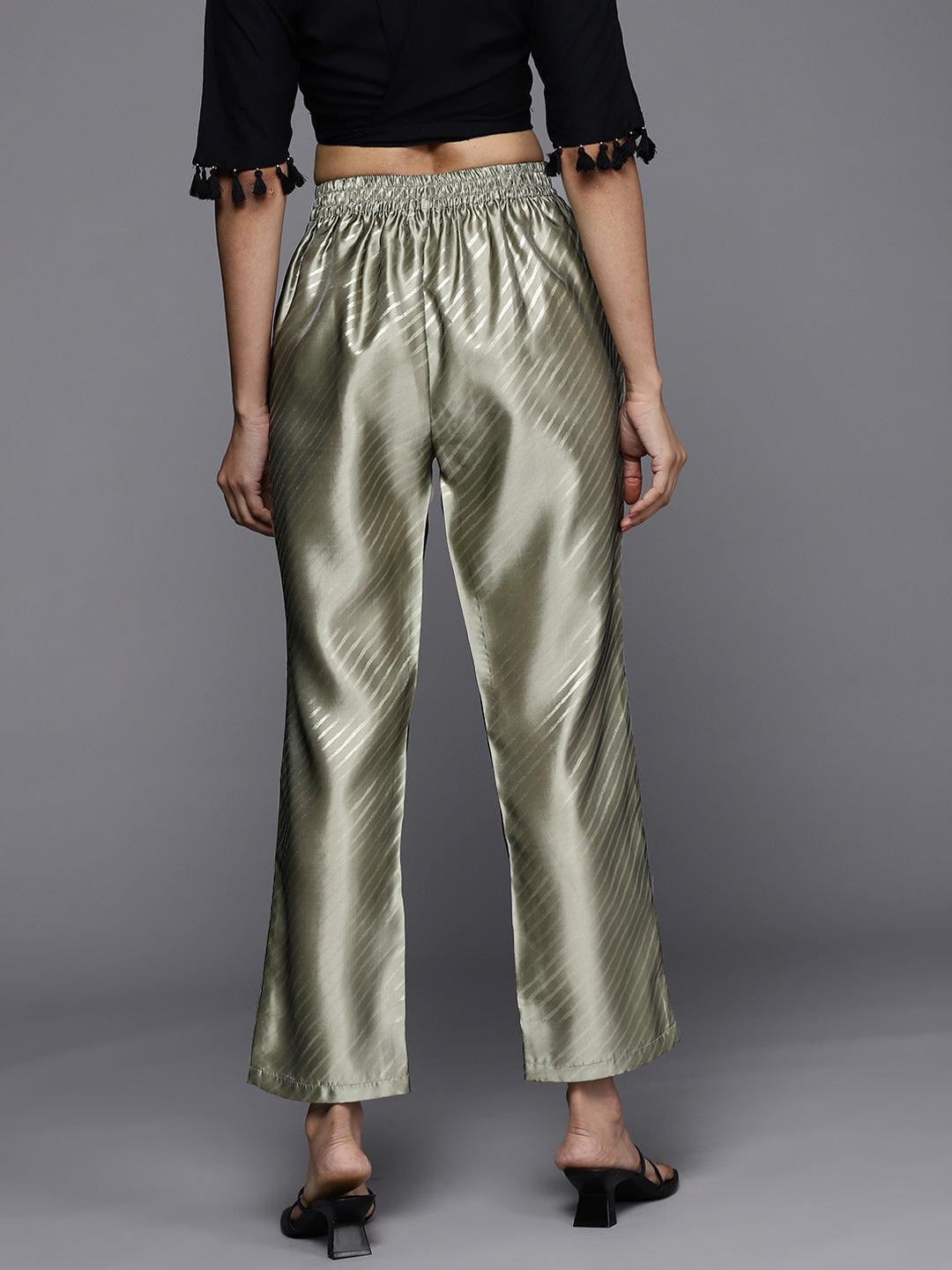 Green Printed Silk Trousers - ShopLibas