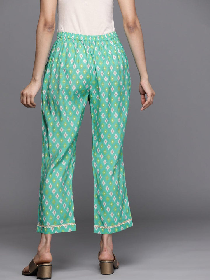 Green Printed Silk Trousers