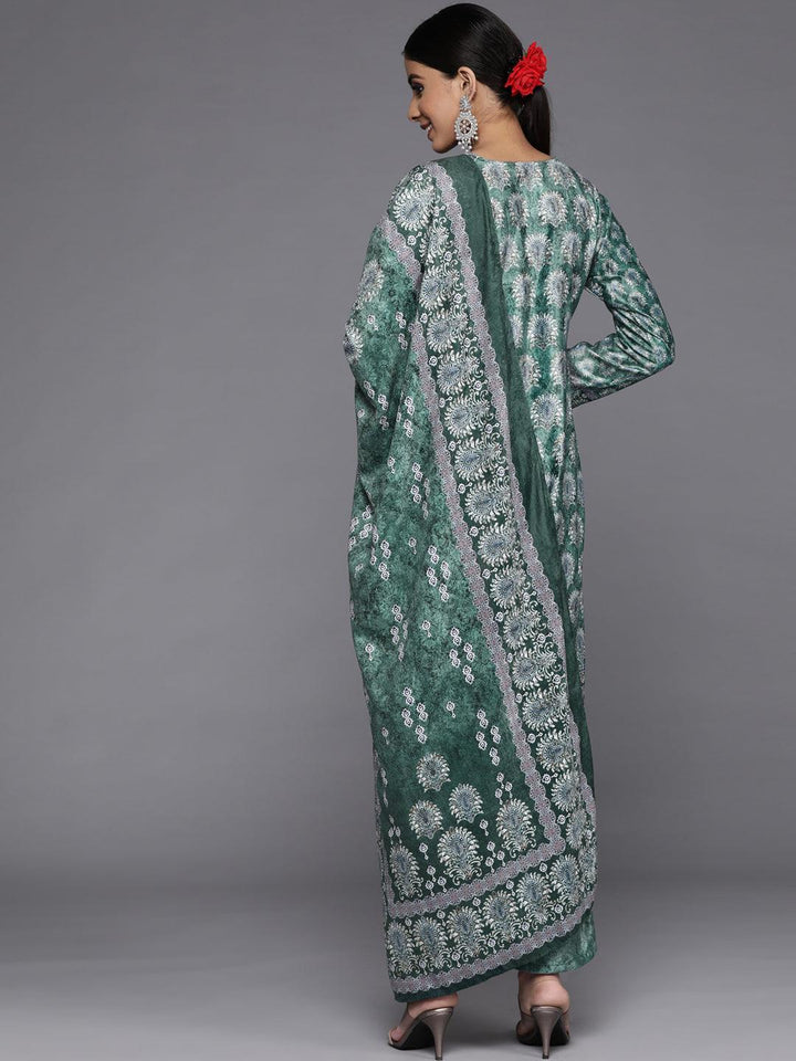 Green Printed Velvet Straight Kurta With Dupatta