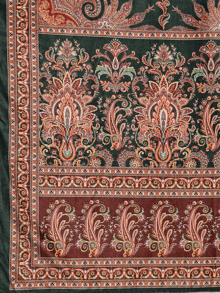 Green Printed Velvet Straight Kurta With Dupatta