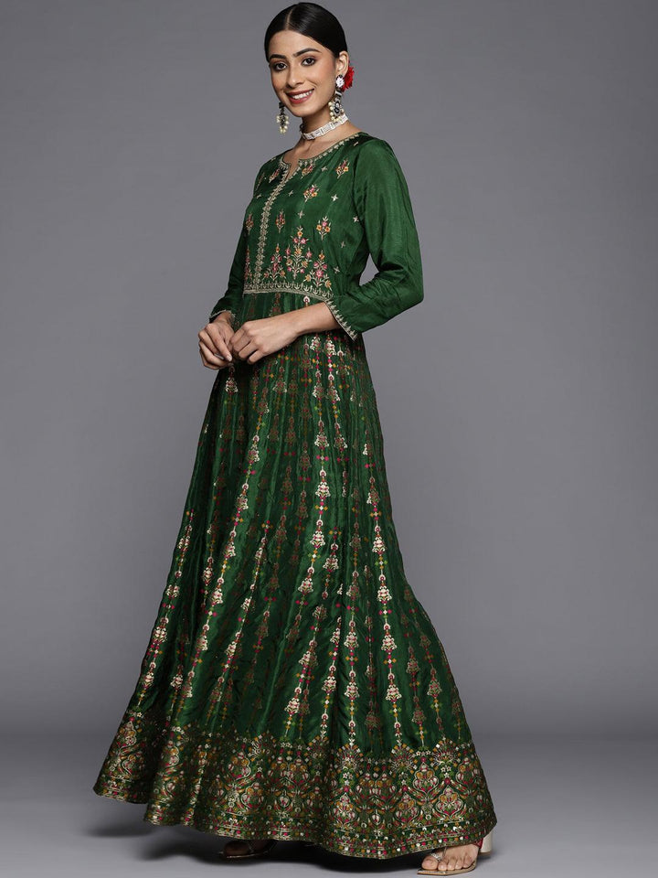 Green Self Design Silk Anarkali Suit Set