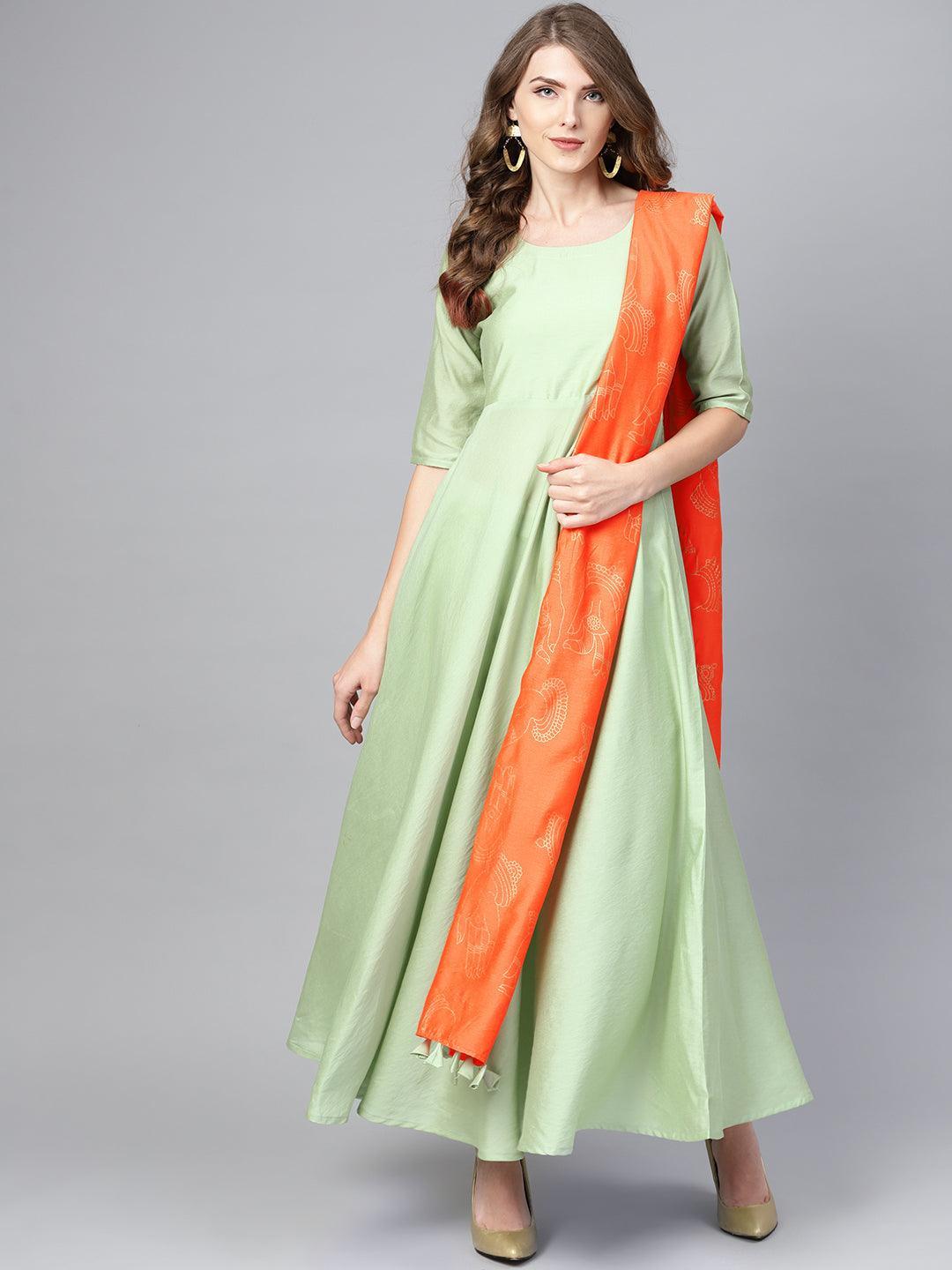 Green Solid Chanderi Suit Set - Libas