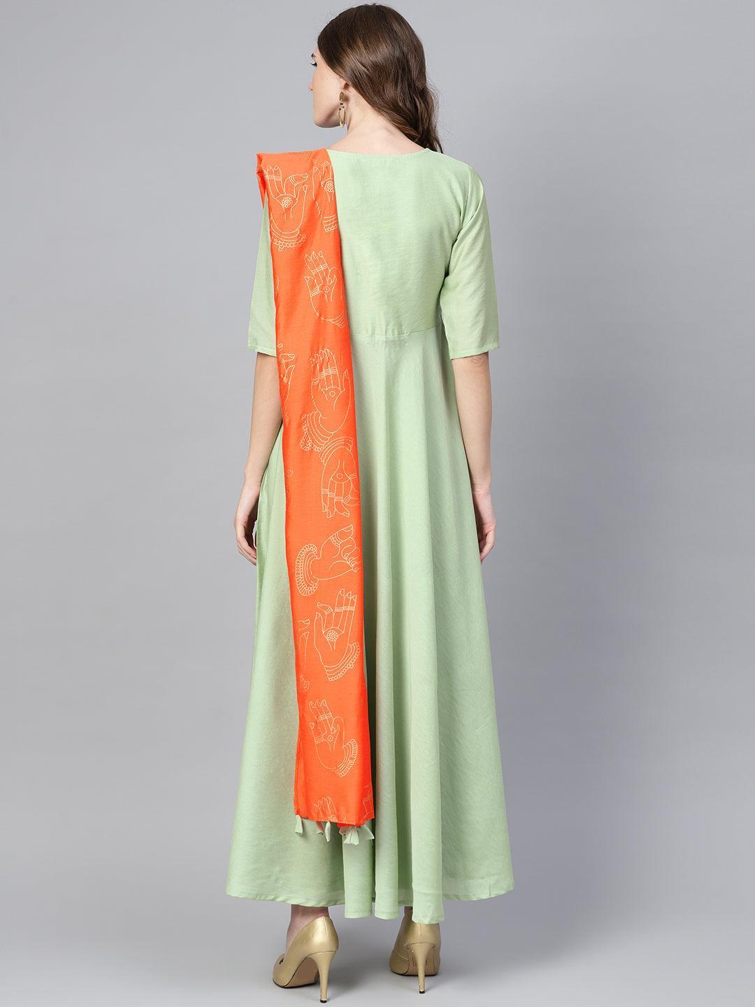 Green Solid Chanderi Suit Set - Libas