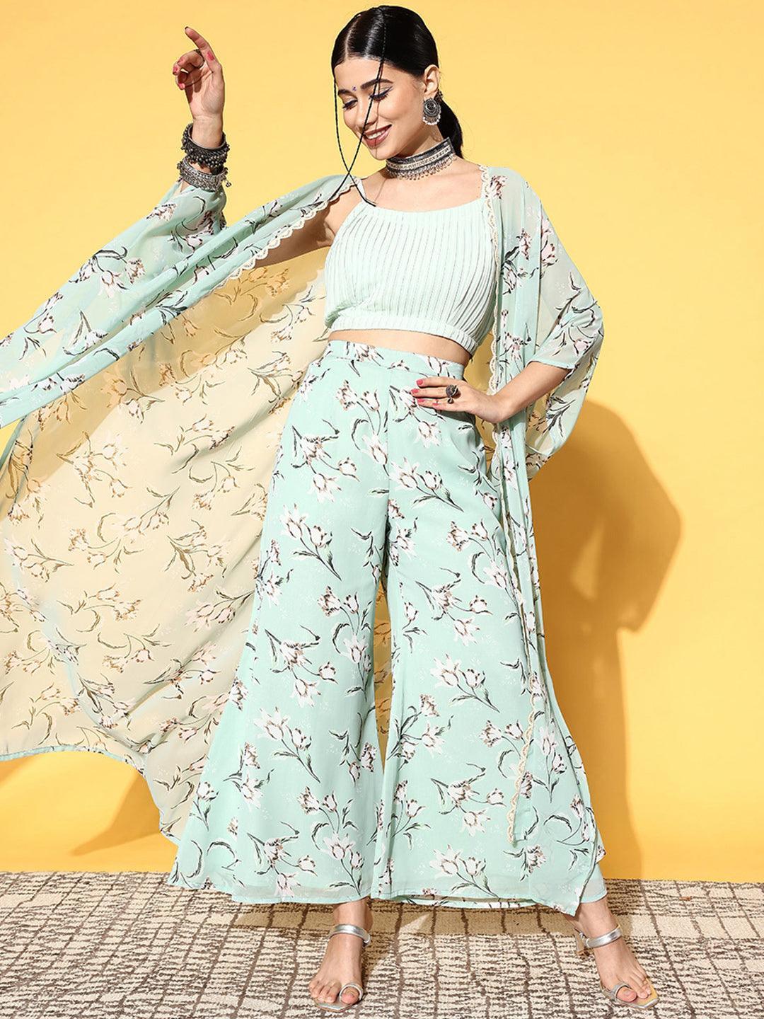 Green Solid Georgette Co-Ords - ShopLibas