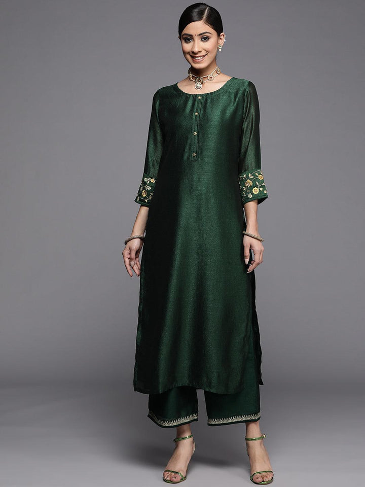 Green Solid Silk Kurta